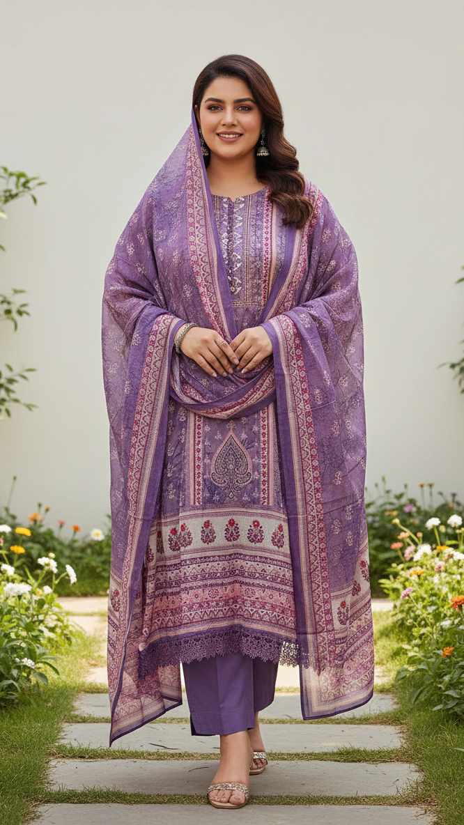 Royal Purple Rayon Viscose 3-Piece Suit Set with Dupatta