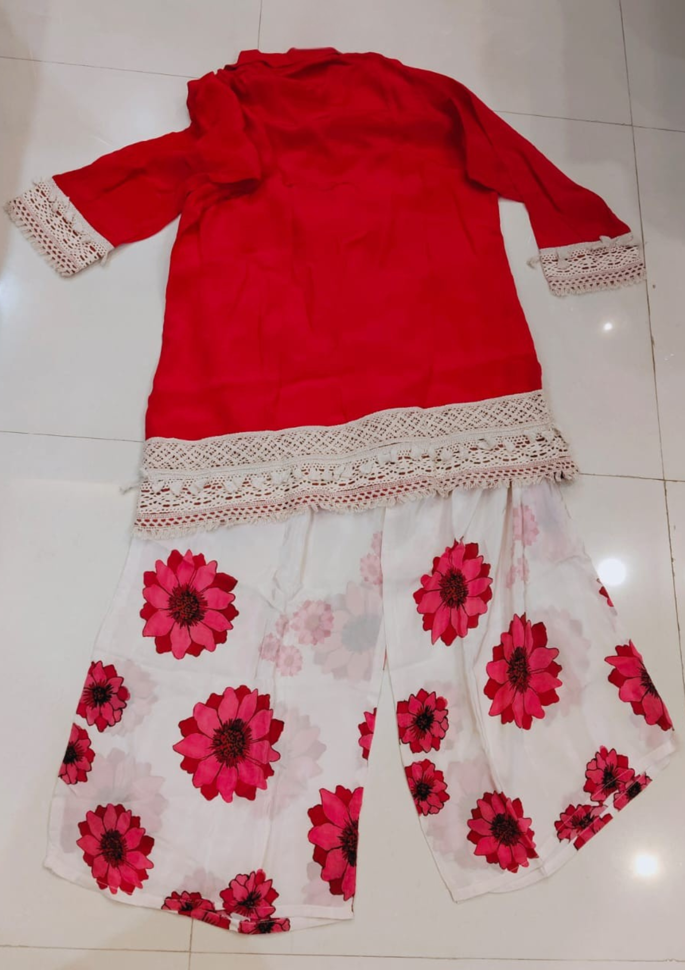 Patakha Chinon Embroidered Lace Cordset with Pink Top and Floral Pant