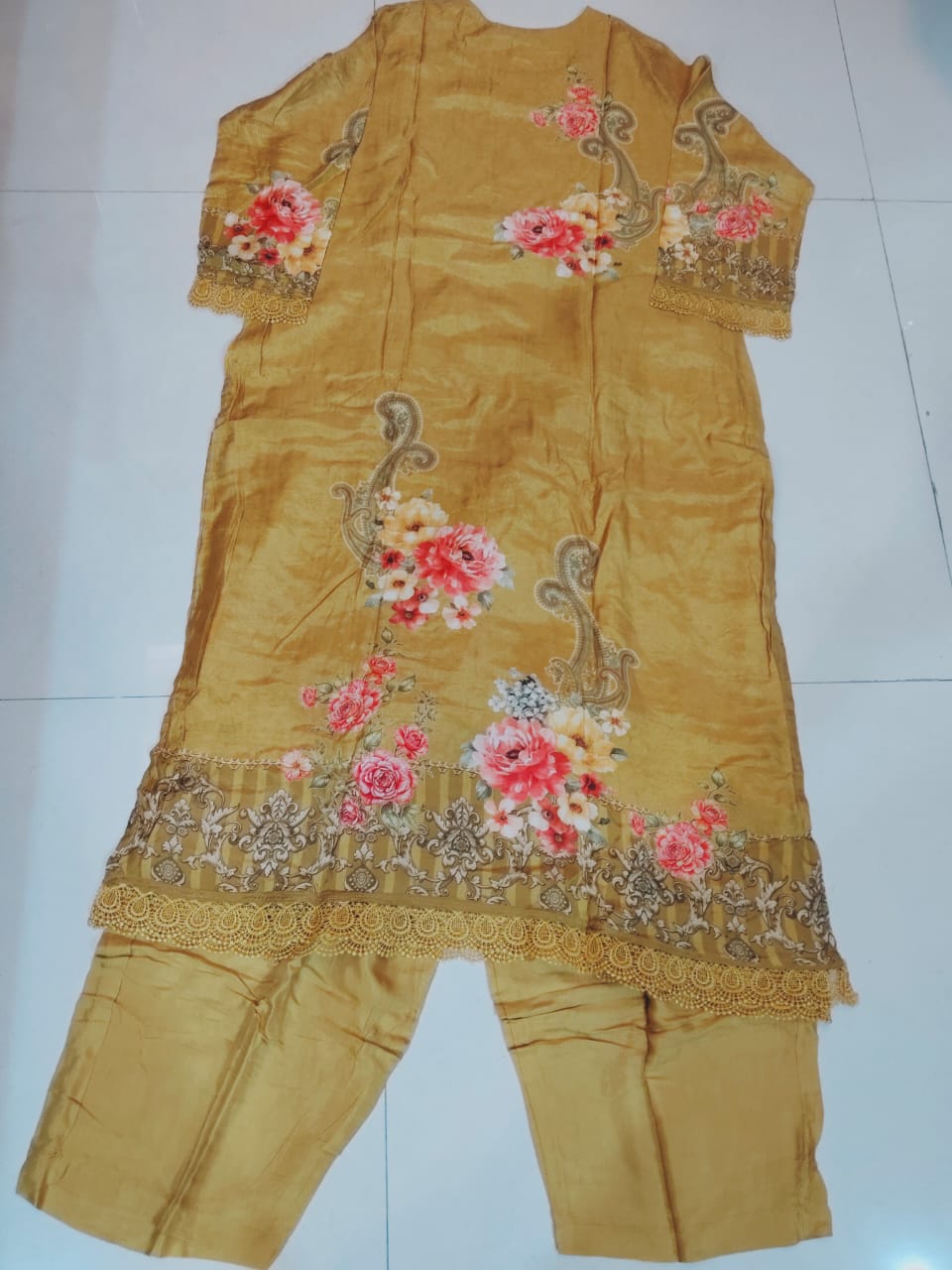 Royal Mustard Yellow Rayon Viscose 3-Piece Set with Dupatta