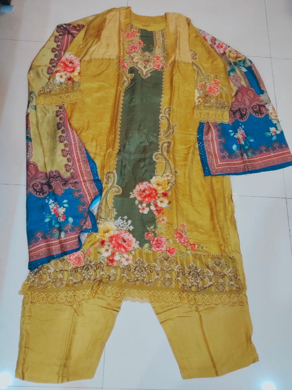 Royal Mustard Yellow Rayon Viscose 3-Piece Set with Dupatta