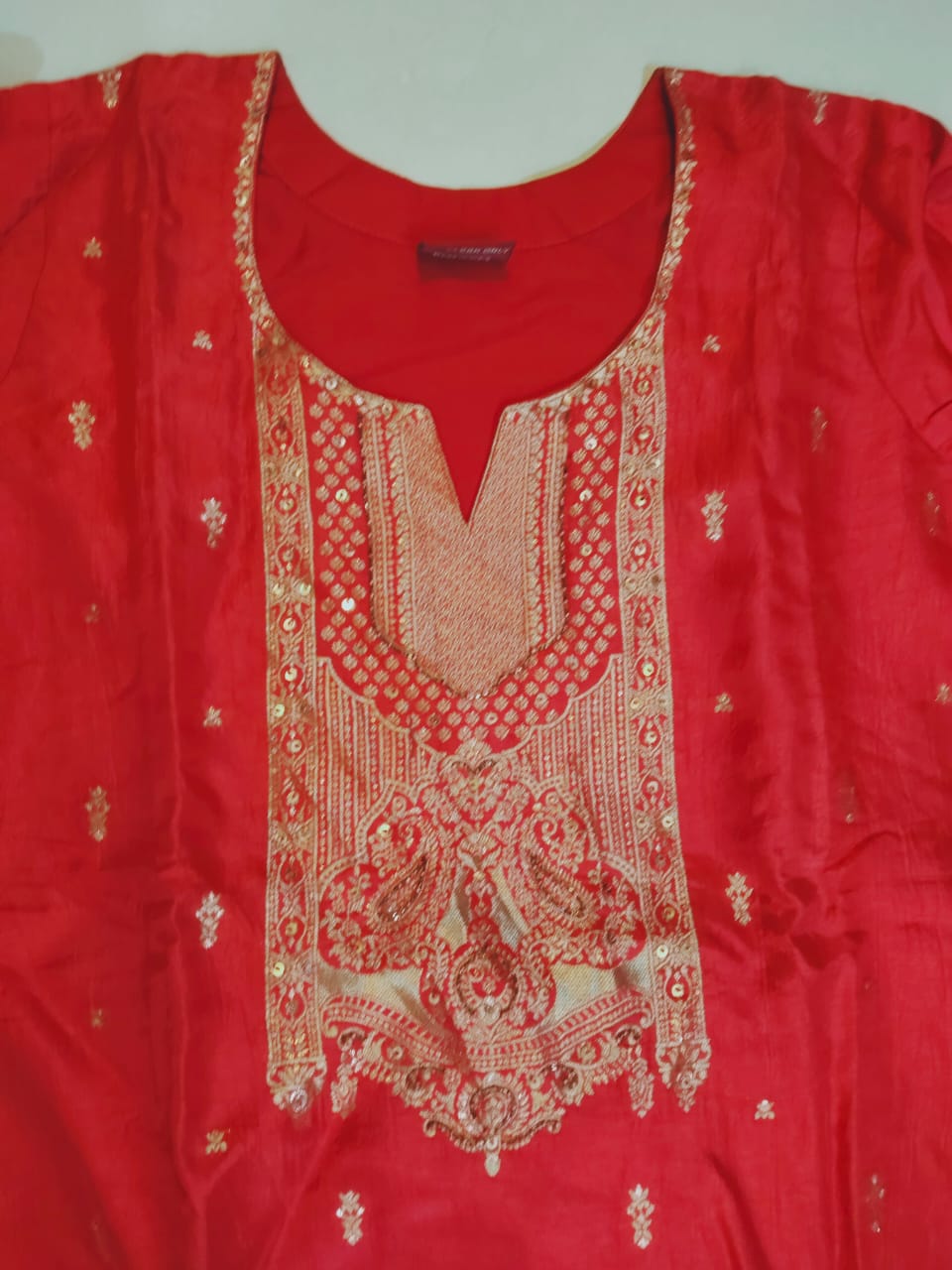 Banarasi Red Vatican Silk 3-Piece Set with Pure Georgette Block Printed Dupatta