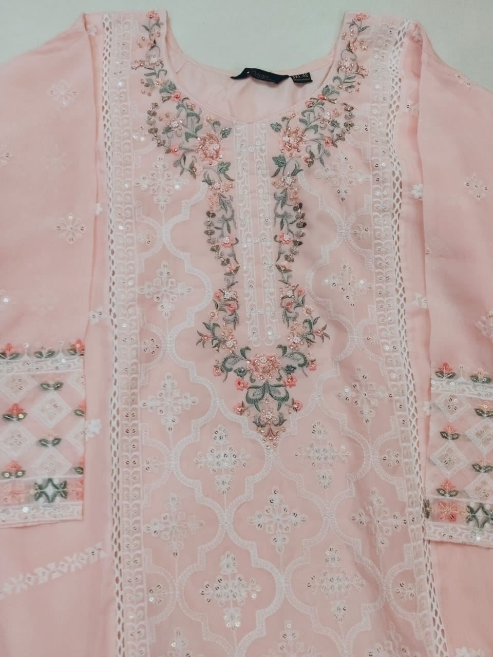 Devi Pink Organza 3-Piece Salwar Set with Lace, Stone & Embroidery Work