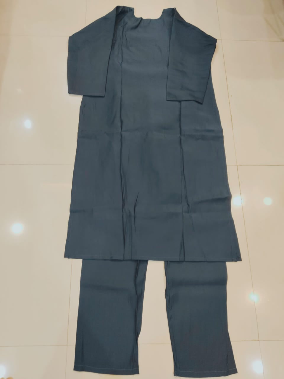 Lotus Greyish Blue Roman Silk 3-Piece Salwar Set with Heavy Work Dupatta