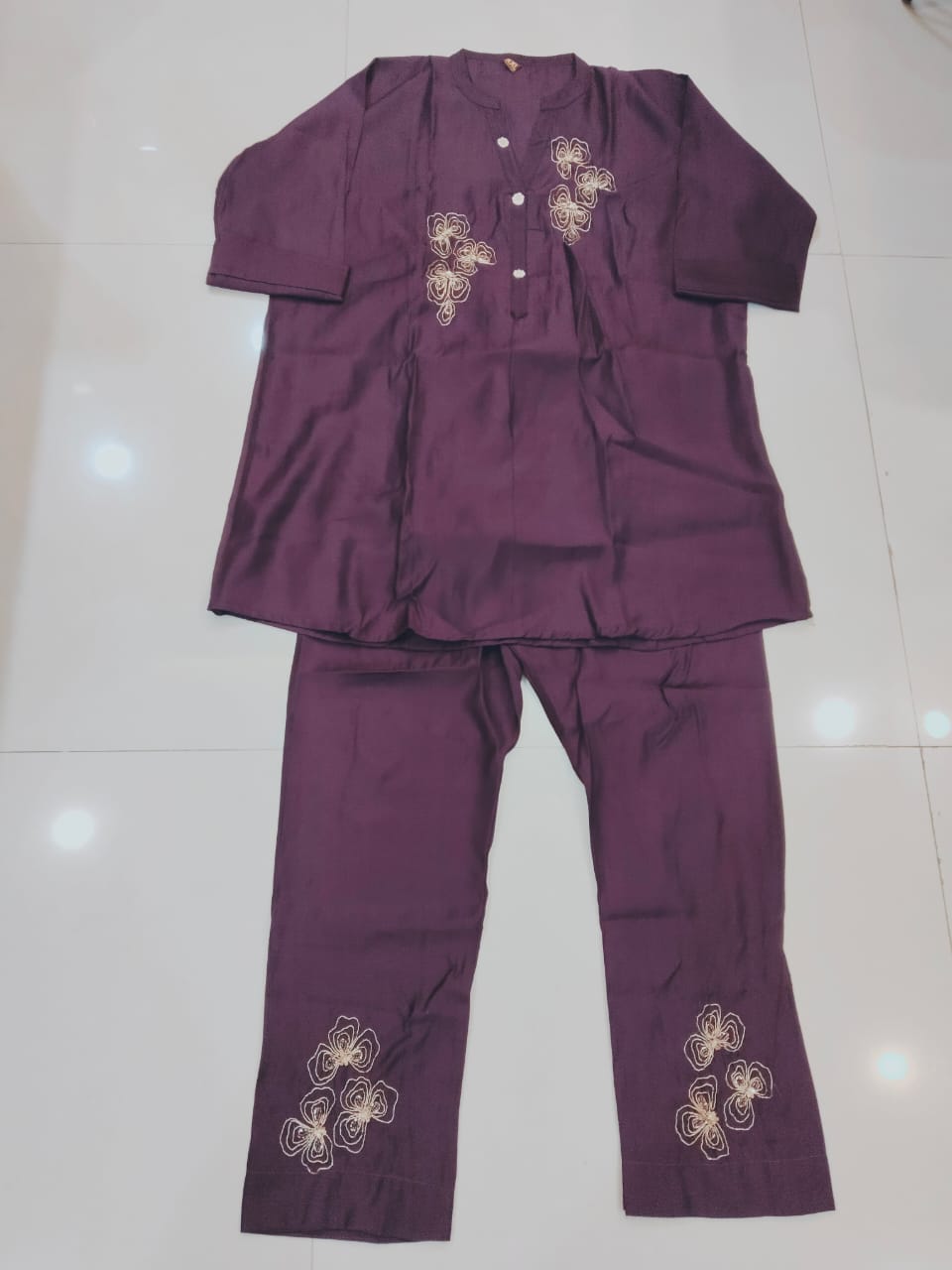 Helen Dark Plum Roman Silk Embroidered Cordset