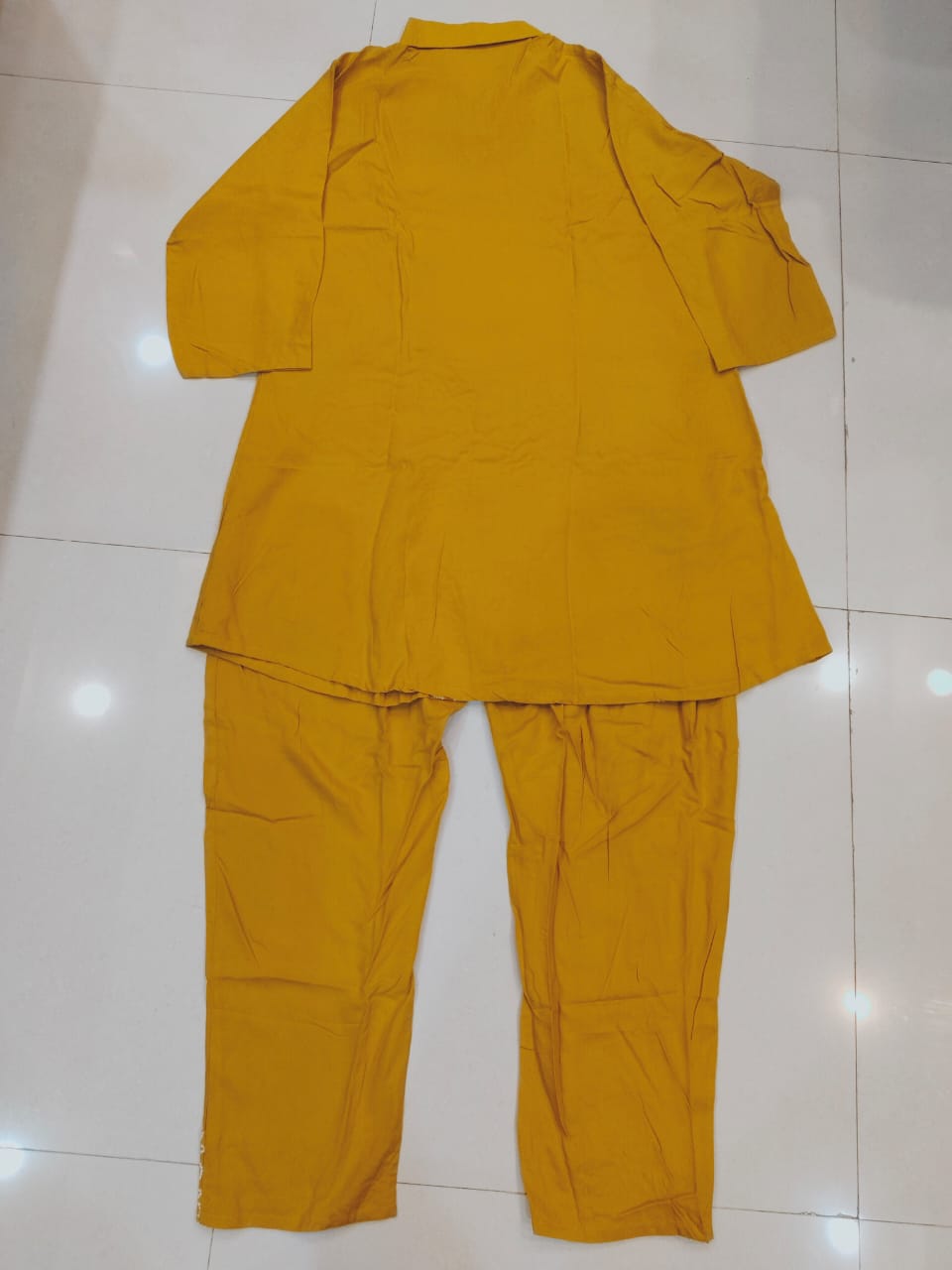 Meghna Mustard Cotton Blend Embroidered Cordset