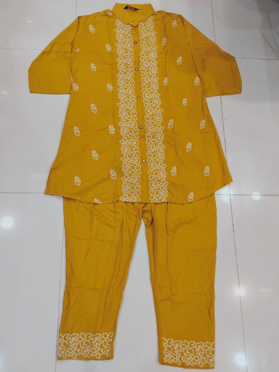 Meghna Mustard Cotton Blend Embroidered Cordset