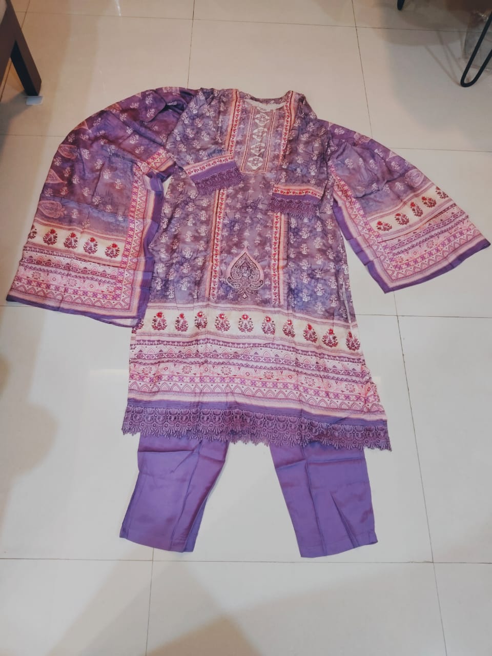 Royal Purple Rayon Viscose 3-Piece Suit Set with Dupatta