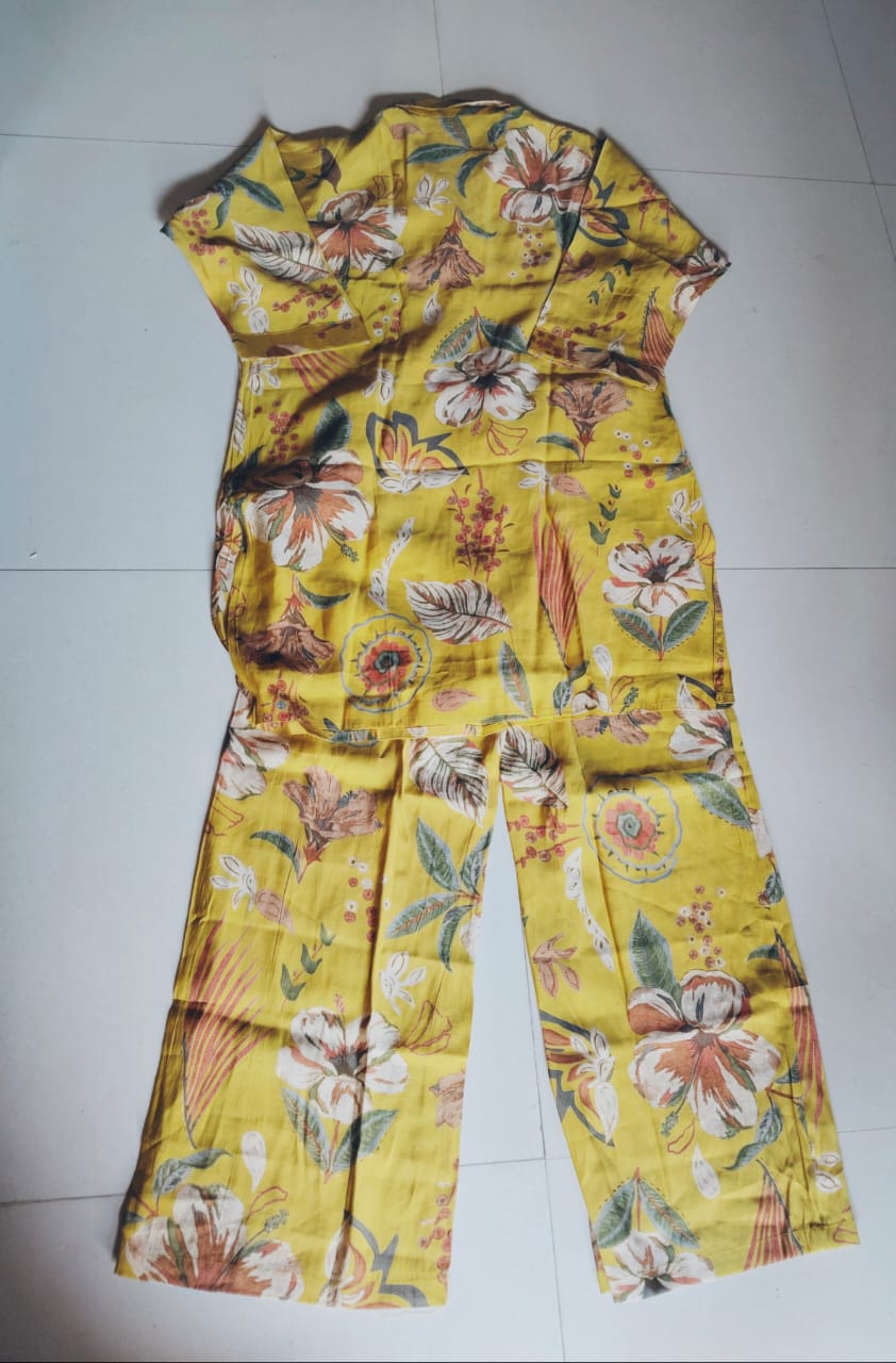 Aira Soft Silk Floral Printed Yellow Cordset