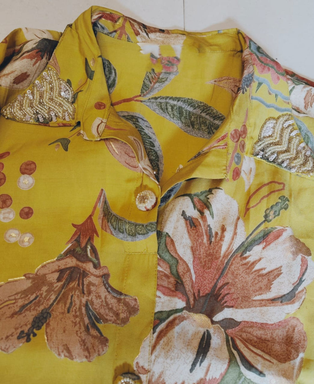 Aira Soft Silk Floral Printed Yellow Cordset