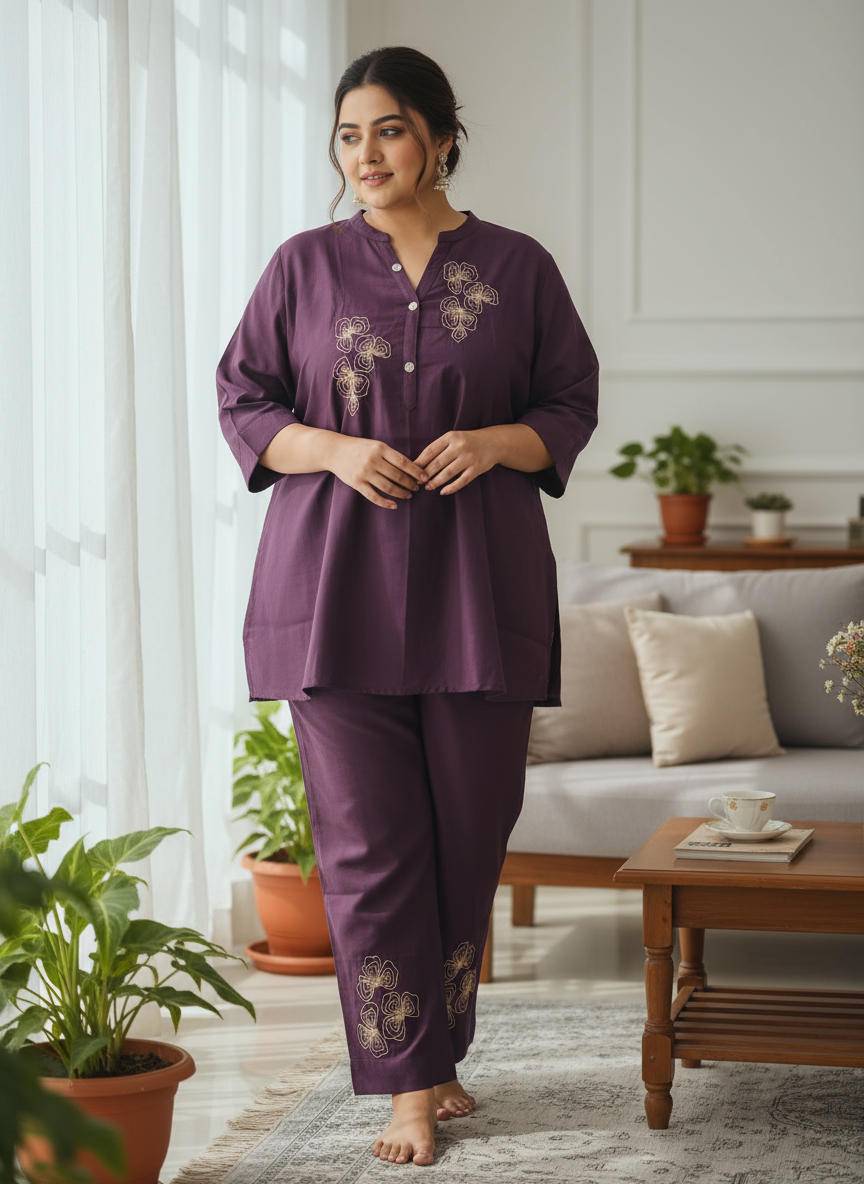 Helen Dark Plum Roman Silk Embroidered Cordset